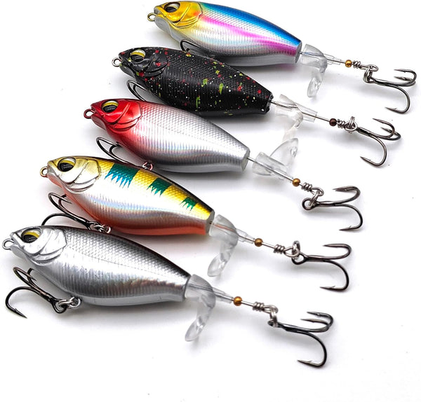 5Pcs Premium Top Water Fishing Lures, Lure for Bass with Soft Propeller Tail Catfish,Pike Perch, Bass, Lures Freshwater or Saltwater
