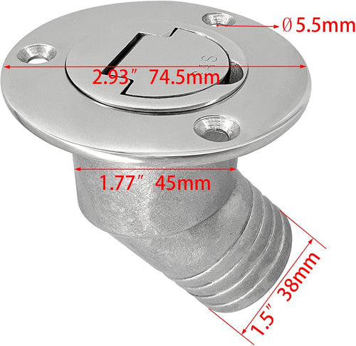1-1/2"(38mm) Boat Gas Deck Fill/Filler with Keyless Cap Screws