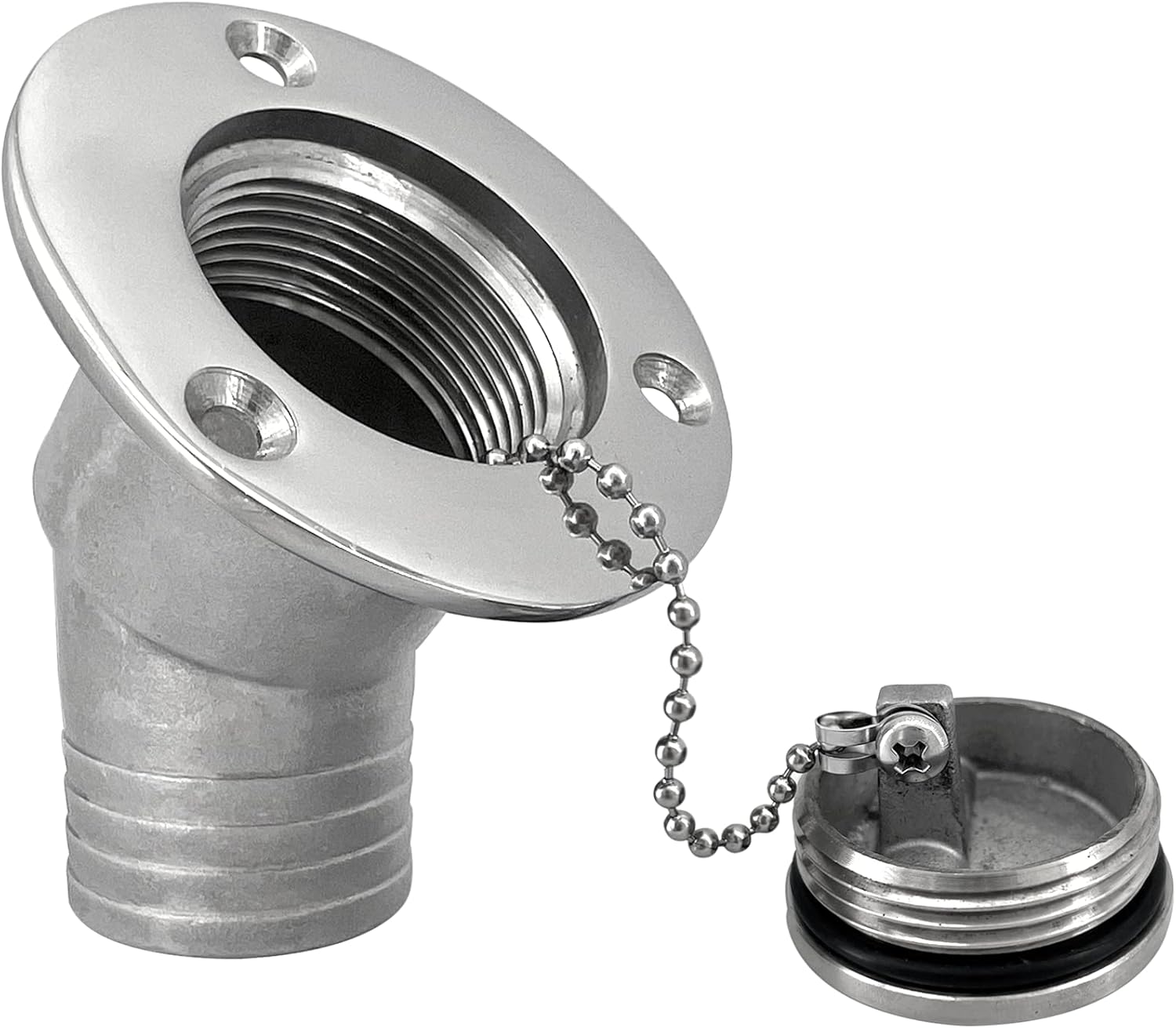 1-1/2"(38mm) Boat Gas Deck Fill/Filler with Keyless Cap Screws, Marine Mirror Polished 316 Stainless Steel Hardware Angled Neck for Yacht Caravan