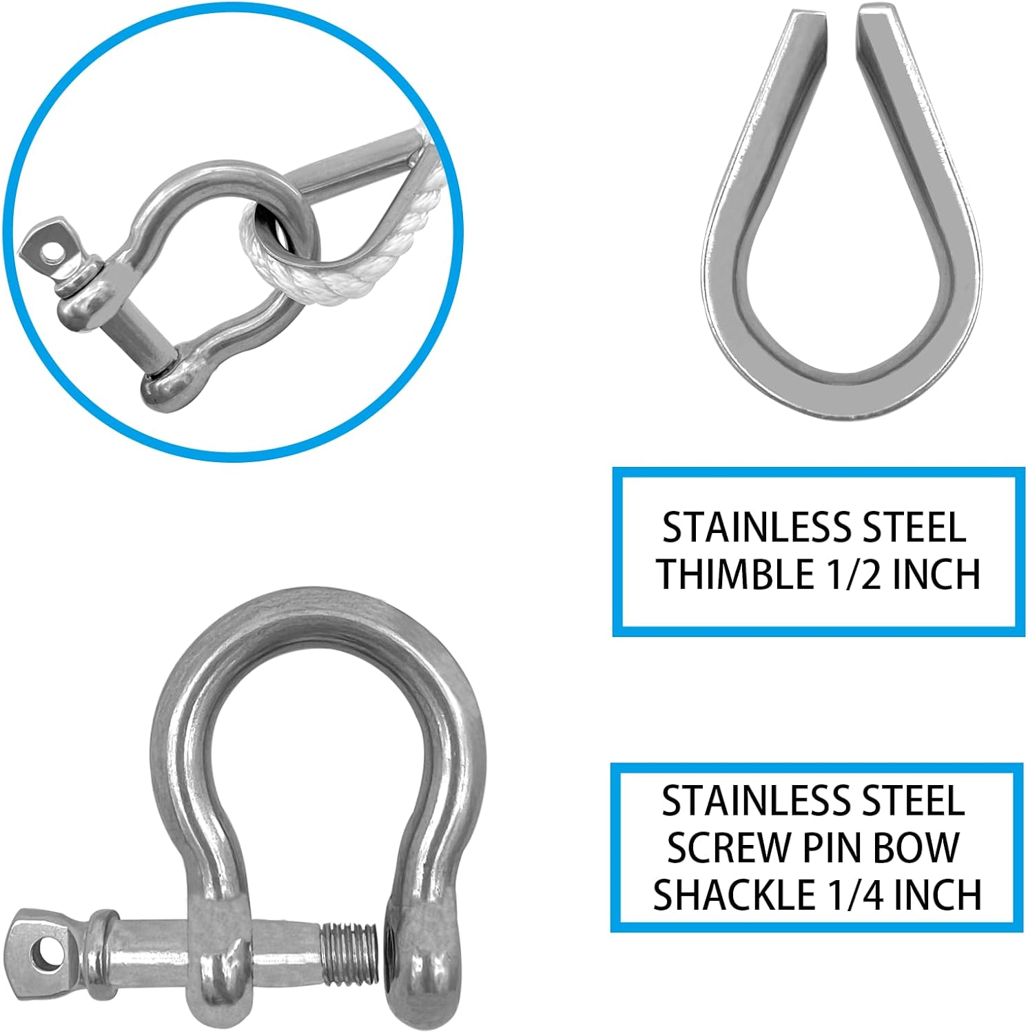 Solid Braid Nylon Anchor Rope (3/8" x 100') Line Boat with Stainless Steel Thimble & Shackle