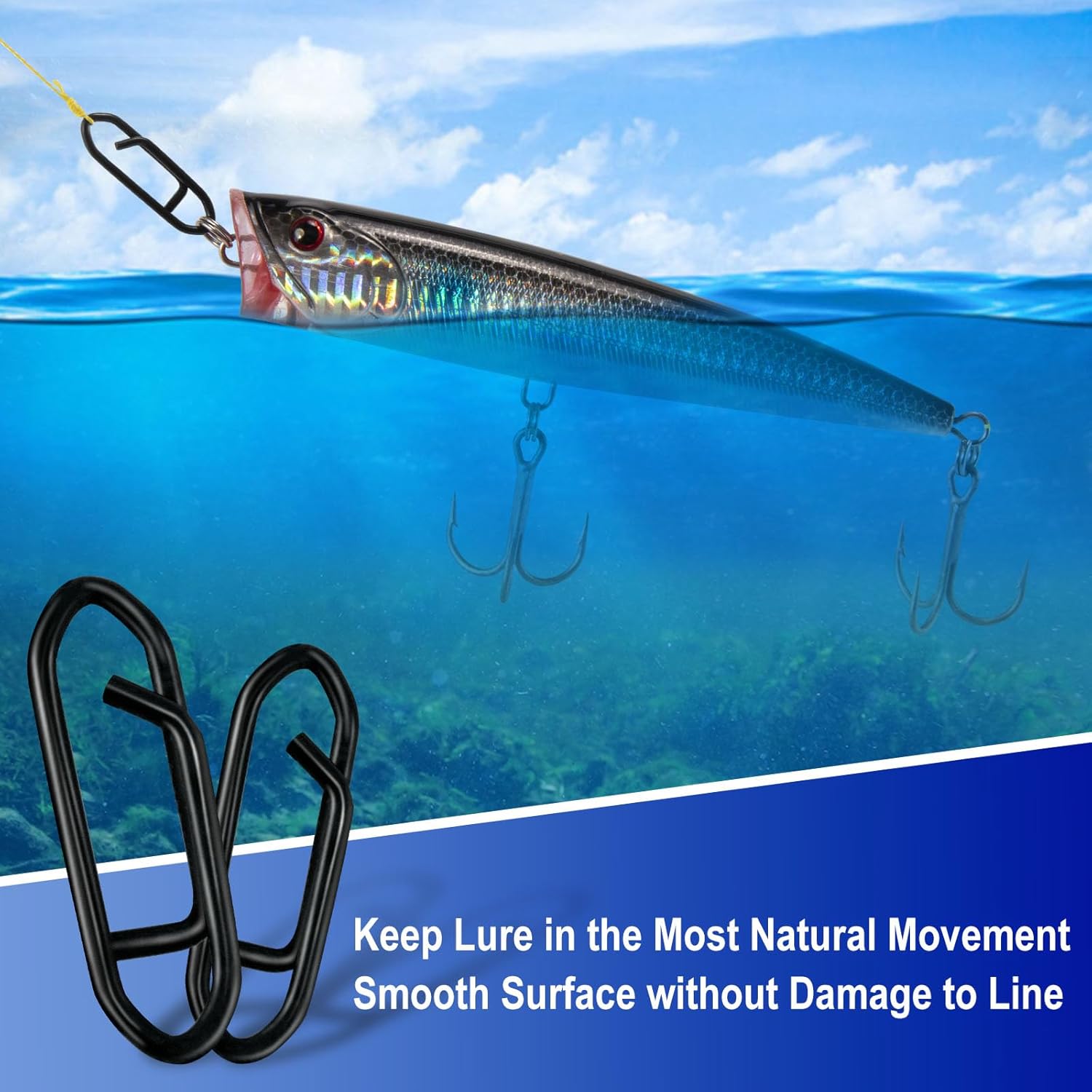 50-Pack Fishing Stealth Power Speed Clips, High Strength Stainless Steel Clips for Lures Quick Change, Freshwater Saltwater Crankbait Popper Snap Connector Tackle  25LB