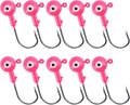 10-Pack Round Fishing Jig Heads, Bass Ball Jigs Hooks 3D Eyes High Carbon Steel 1/8-1/2OZ Pompano Head Saltwater Freshwater Heads for Trout Walleye Striper Pink 1/4oz