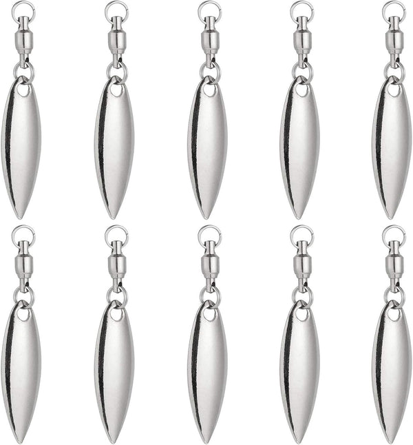 10 Pack Spinner Blades with Ball Bearing Swivels Tail Spinnerbait Lure Making Supplies Bass Lures Soft #3.5 Willow Blades, Silver, 10pcs