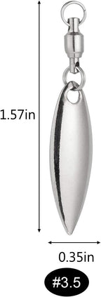 10 Pack Spinner Blades with Ball Bearing Swivels Tail Spinnerbait Lure Making Supplies Bass Lures Soft #3.5 Willow Blades, Silver, 10pcs