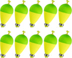 10 Pack Fishing Bobbers Floats, Weighted for Pear Shape EVA Foam Oval Snap-on Floats Corks Floaters Buoys Crappie Bass Panfish Bluegills Trout Yellow&Green 1.6IN - 9/32OZ