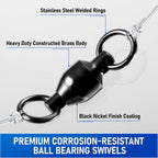 30-Pack Fishing Swivels Ball Bearing Tackle, High Strength Stainless Steel Solid Welded Rings Barrel Swivel Hook Line Connector with Black Nickel Coating Saltwater Freshwater  #0-33LB