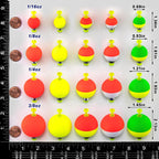 15-Pack Fishing Bobbers Floats, Weighted for Ball EVA Foam Snap-on Floats Corks Floaters Buoys Crappie Bass Panfish Bluegills Trout  #S-0.93in-1/8oz