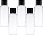 5-piece travel bottle set with flip-cap, 60 ml refillable plastic bottles, empty dispenser for shampoo, travel size, lotion, essential oils, makeup remover, transparent and leak-proof