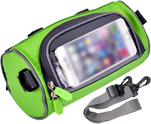 Waterproof Bicycle Handlebar Bag with Transparent Pouch and Adjustable Strap High-Capacity Cycling Front Pack #1 Green