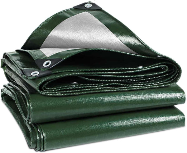 120GSM Tarpaulin Waterproof Heavy Duty, 6.6 x 9.8 Ft Large Green Rainproof Tarp UV/Tear Resistant PE Tarpaulin Sheet Tent with Reinforced Eyelets, Cover for Pool, Caravan, Garden Furniture