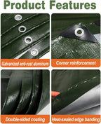 120GSM Tarpaulin Waterproof Heavy Duty, 6.6 x 9.8 Ft Large Green Rainproof Tarp UV/Tear Resistant PE Tarpaulin Sheet Tent with Reinforced Eyelets, Cover for Pool, Caravan, Garden Furniture