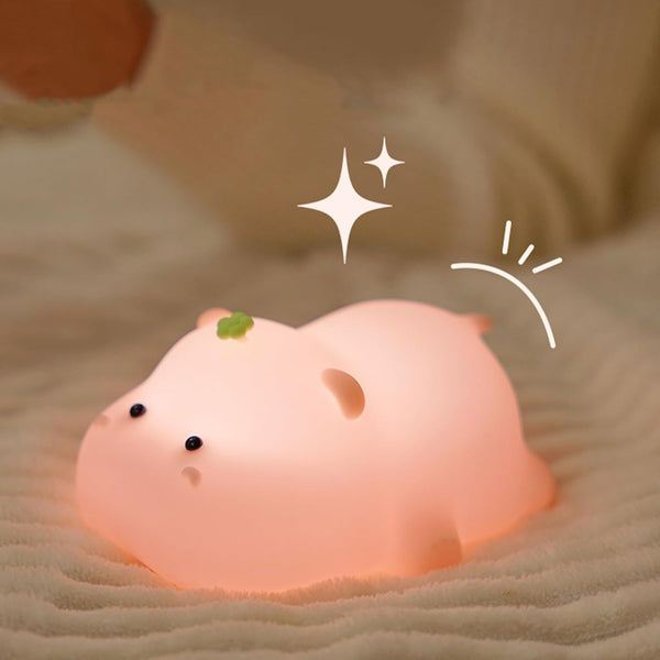 Silicone Night Light, Kids Night Light, Cute Hippo Design, Rechargeable, Pink