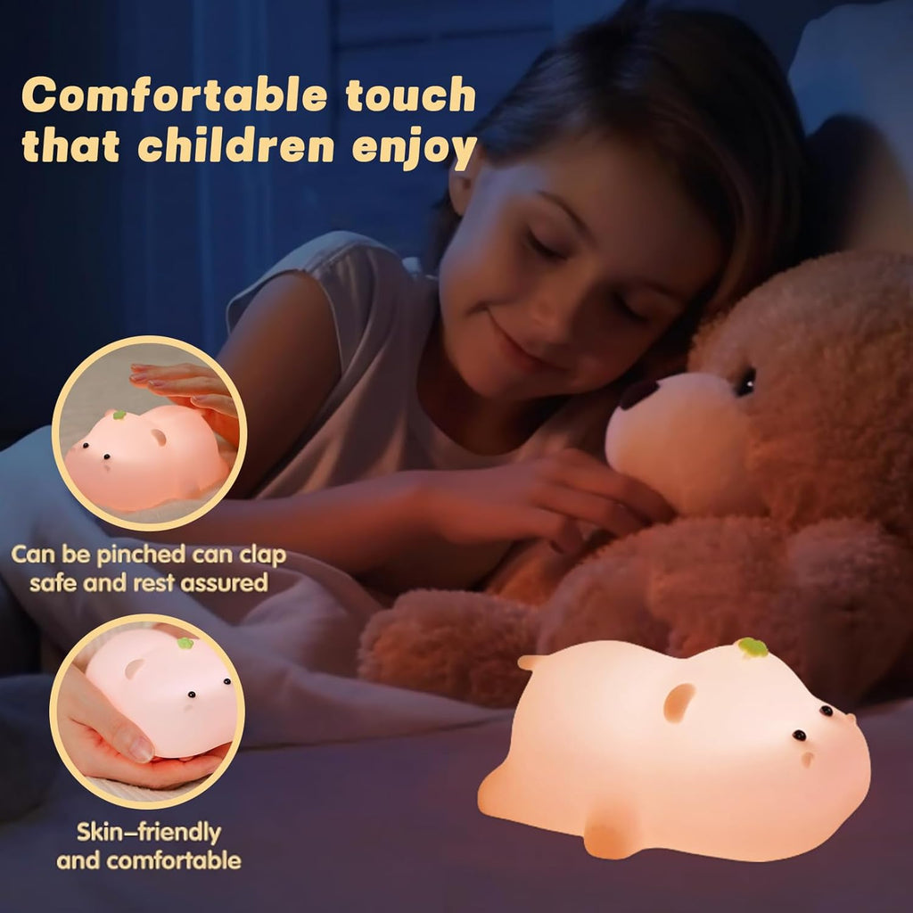 Silicone Night Light, Kids Night Light, Cute Hippo Design, Rechargeable, Pink