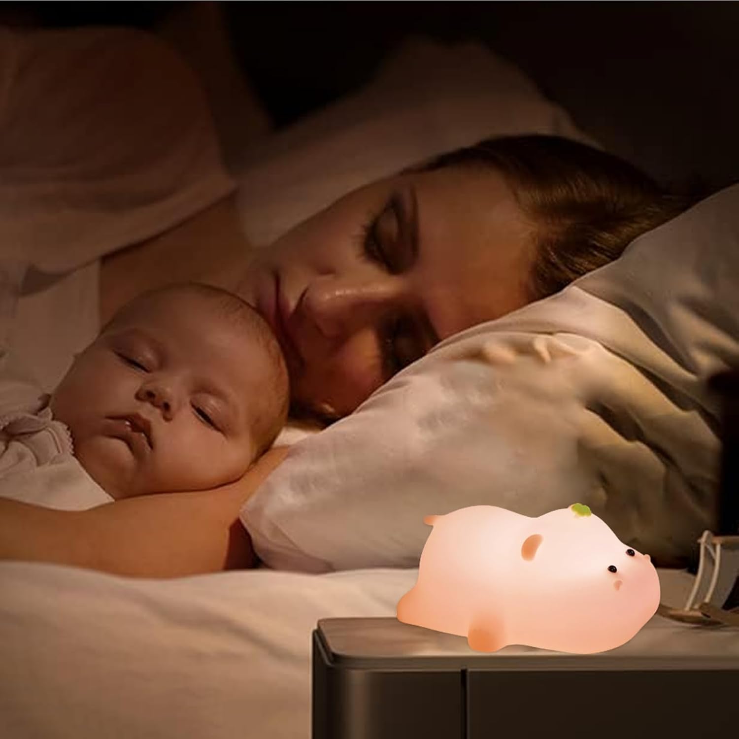 Silicone Night Light, Kids Night Light, Cute Hippo Design, Rechargeable, Pink