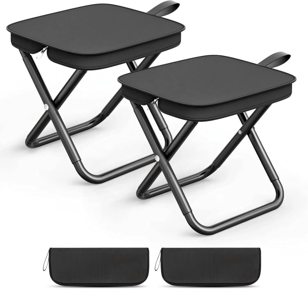 Camping Stool, Portable Folding Stool with Carry Bag, Foldable Seat, Ultralight Camping Stool for Travel Walking Hiking Fishing Picnic Barbecue (2, Black)