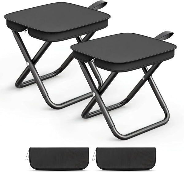 Camping Stool, Portable Folding Stool with Carry Bag, Foldable Seat, Ultralight Camping Stool for Travel Walking Hiking Fishing Picnic Barbecue (2, Black)