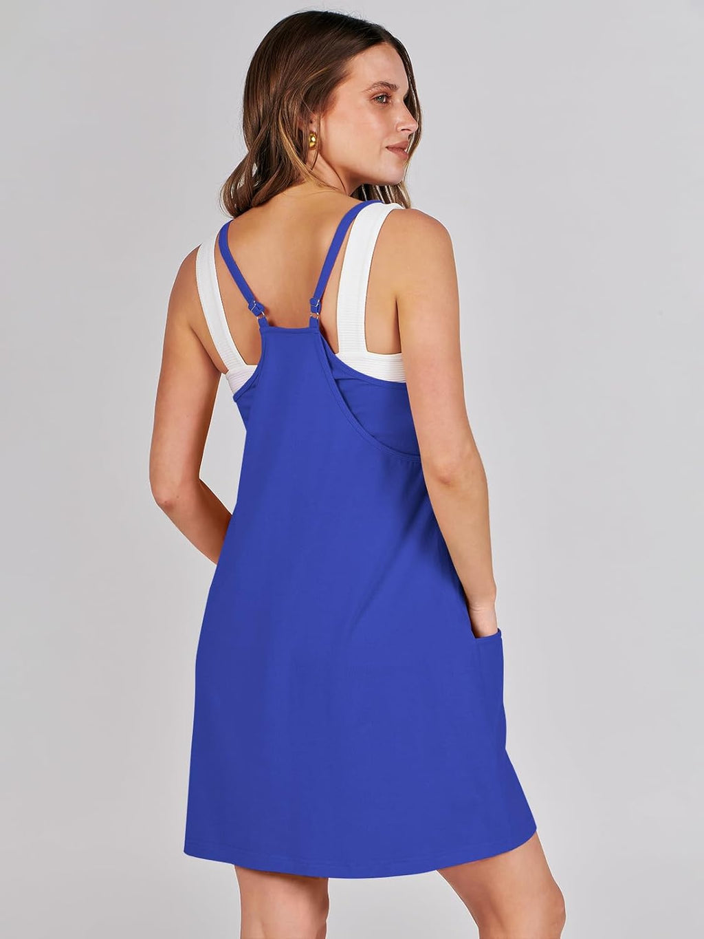 Women 2023 Summer Sleeveless Mini Dress Casual Short Sundress Workout Tennis Athletic Onesie with Pockets