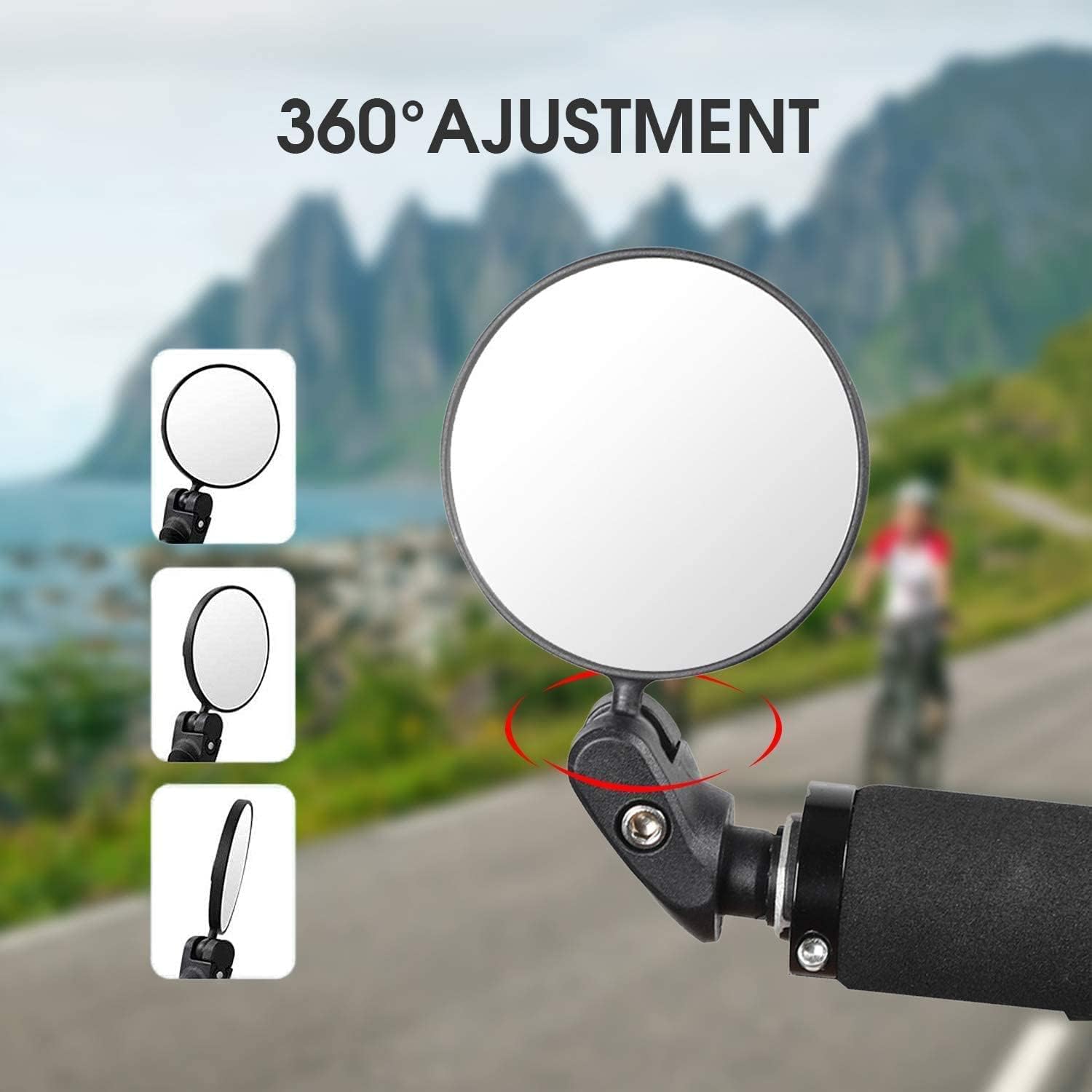 Bike Mirror, Bicycle Riding Rearview Mirror, HD Safety Rear View Mirrors, Convex Mirror with 360 Degrees Rotational Adjustable Handlebar for Mountain Road Bikes