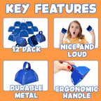 Metal Cowbells - Blue 3 Inch Cow Bells Noise Makers, Loud Call Bell with Handles for Sporting Events, Cheering, Team Spirit, Noisemakers, Weddings, (Pack of 12)