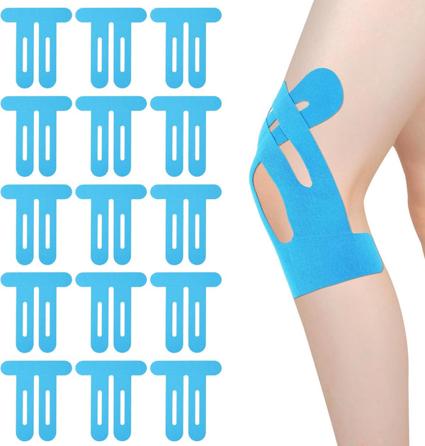 15pcs Precut Kinesiology Tape for Knees, Breathable & Waterproof Pre Cut Sport Tape Running Accessories Elastic Muscle Athletic Physio Kinetic Sticker Strips for Knee Stability and Muscle Support