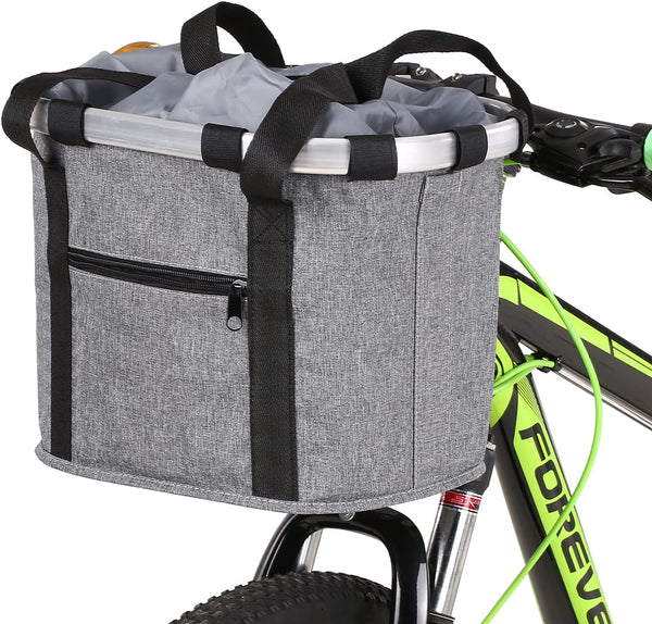 Stylish Aluminum Alloy Bicycle Basket - Black Purple Coffee Grey - 34x28x25cm - 6kg Capacity - Oxford Cloth - Handlebar Mount Included