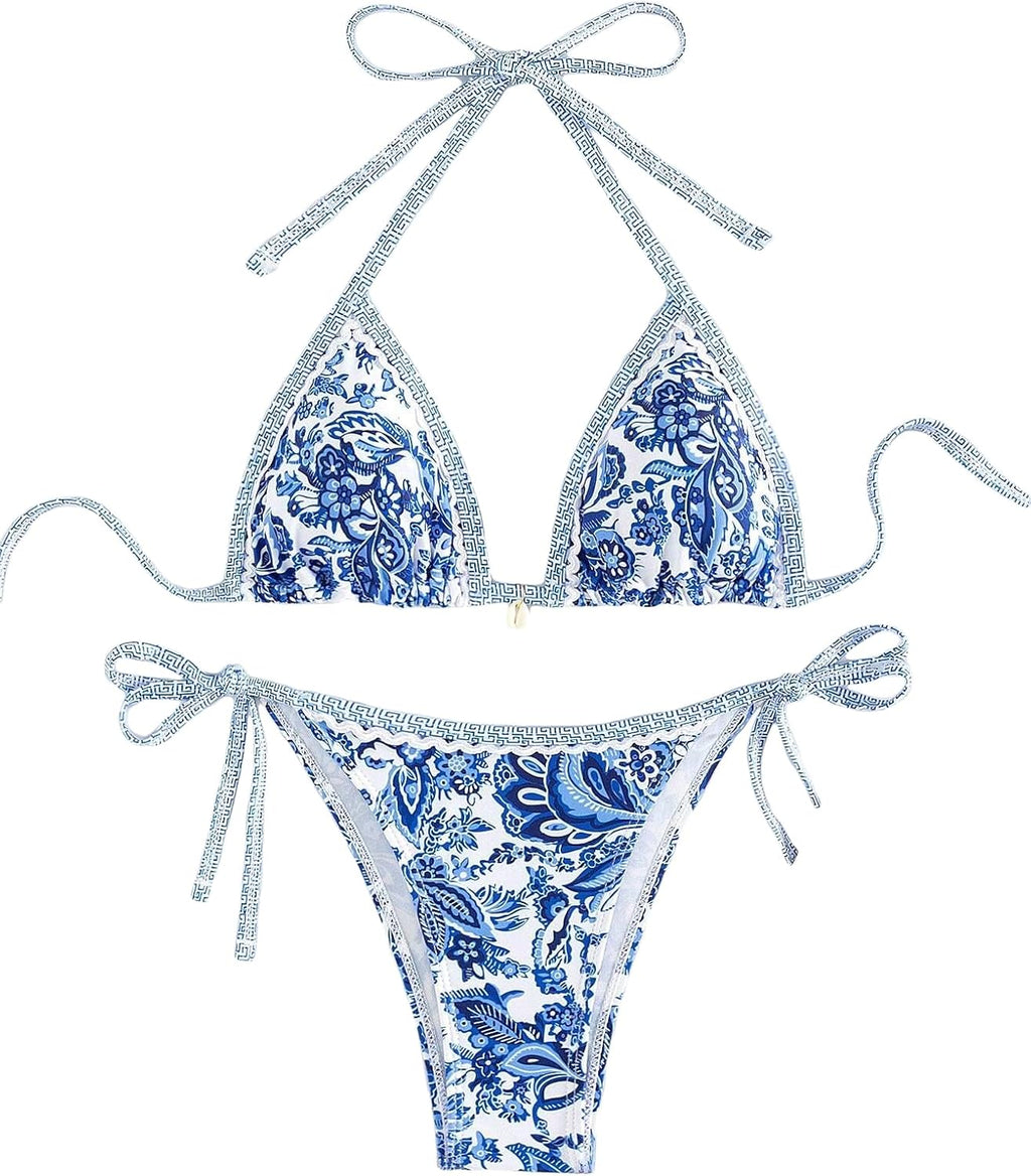 Women's Floral Printed Bathing Suit Halter Paisley Summer Swimsuit Bikinis Set