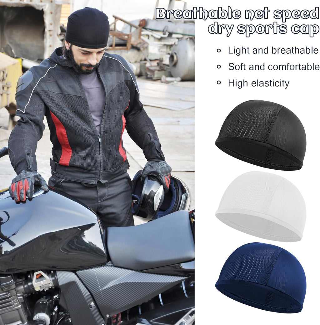 3 Pack Under Helmet Caps, Breathable Cycling Helmet Liner, Summer Cycling Skull Caps, Wicking Running Hats, Under Helmet Hats for Men Women, Perfect for Running Sports Cycling Motorcycle