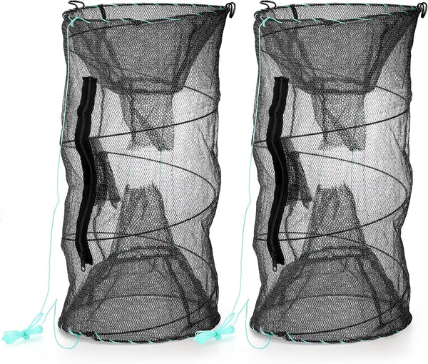 Set of 2 Fishing Bait Trap, Crab Trap Minnow Trap, Crawfish Trap, Collapsible Cast Net, Foldable Fishing Net Trap, Lobster Trap, Portable Folded Fishing Accessories