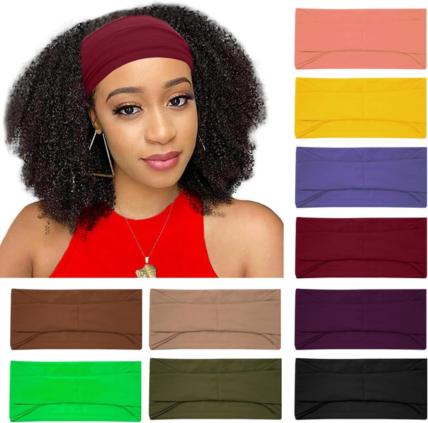 10 Pack Wide Headbands for Women, Workout Yoga Running Sports Headband Elastic Hair Bands, Boho Non Slip Sweat Head Bands Thick Head Wrap (Solid Headbands)