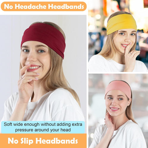 10 Pack Wide Headbands for Women, Workout Yoga Running Sports Headband Elastic Hair Bands, Boho Non Slip Sweat Head Bands Thick Head Wrap (Solid Headbands)