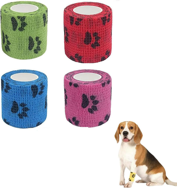 4 Rolls Pet Self Adhesive Bandage, Pet Vet Wrap Tape Waterproof Non-Woven Cohesive Gauze Rolls for Dog Cat Animals, Cohesive Bandages for Wrist Healing Ankle Sprain & Swelling Sport (2 x 5 Yards)