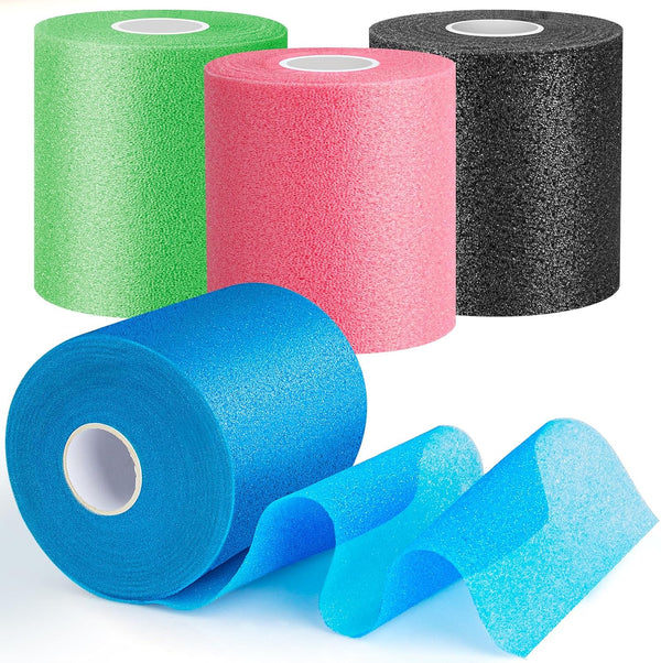 4 Pack Pre Wrap Athletic, Multi Color Prewrap, Pre Wrap for Hair Soccer, Prewrap Athletic Tape Headbands, 2.76 Inches X 12 Yards - Pink, Black, Blue, Green