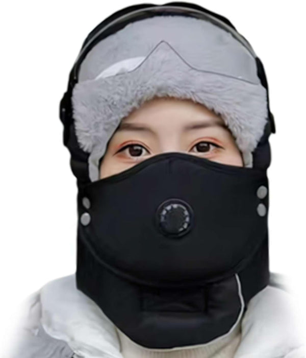 Women Windproof Full Cover Balaclava with Glasses Mask,Winter Thermal Thick Ski Cap Camping Hunting Trapper Hat