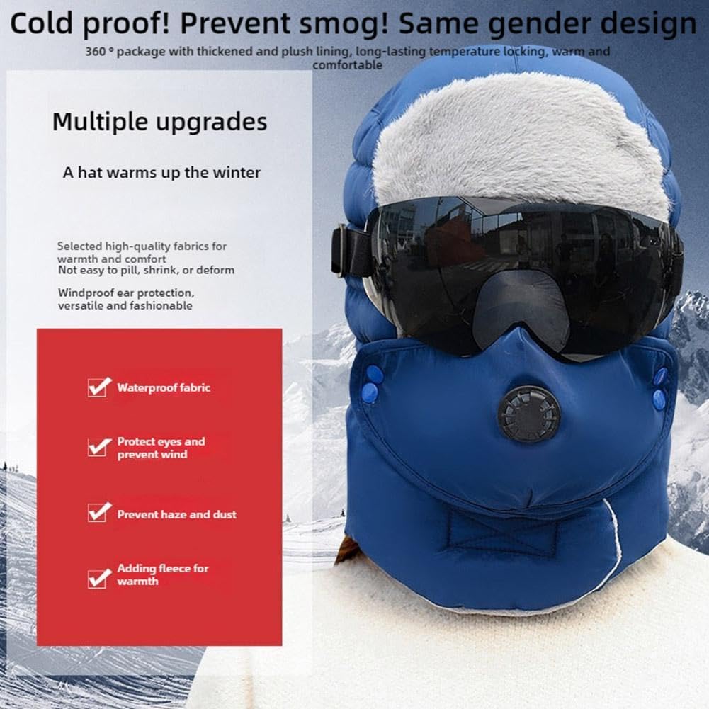 Women Windproof Full Cover Balaclava with Glasses Mask,Winter Thermal Thick Ski Cap Camping Hunting Trapper Hat