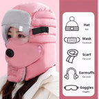 Women Windproof Full Cover Balaclava with Glasses Mask,Winter Thermal Thick Ski Cap Camping Hunting Trapper Hat
