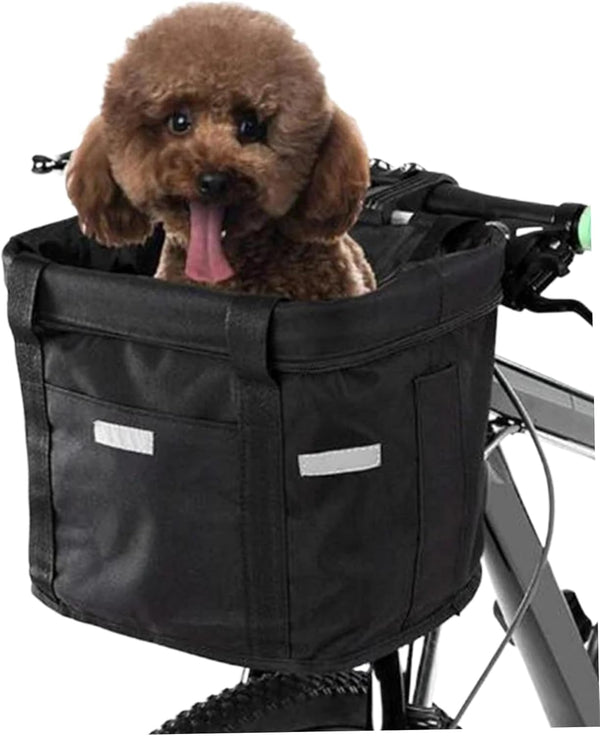 Bike Basket, 10kg Storng Bearing Foldable Bike Front Basket, Removable Dog Carrier for Handlebar, Machine Washable