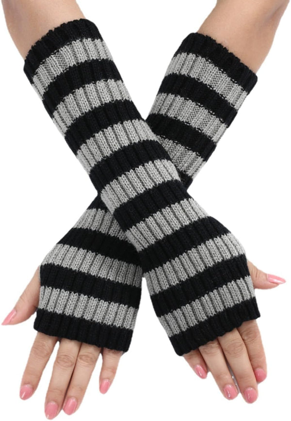 Y2k Striped Arm Warmers Long Fingerless Knitted Gloves Punk Gothic Alt Emo Scene Cool Winter Arm Sleeves Grunge Accessories