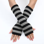Y2k Striped Arm Warmers Long Fingerless Knitted Gloves Punk Gothic Alt Emo Scene Cool Winter Arm Sleeves Grunge Accessories