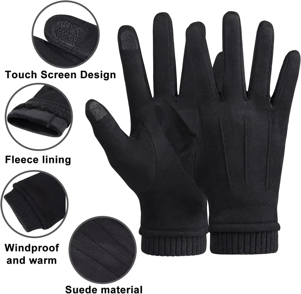 Womens Winter Suede Gloves With Touch Screen Texting Finger Wool Lined Windproof Warm Fashion Dress Gloves