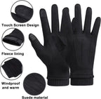 Womens Winter Suede Gloves With Touch Screen Texting Finger Wool Lined Windproof Warm Fashion Dress Gloves
