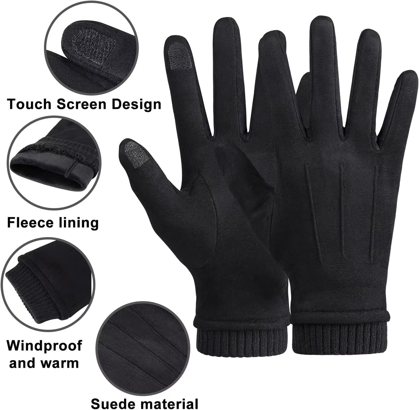 Womens Winter Suede Gloves With Touch Screen Texting Finger Wool Lined Windproof Warm Fashion Dress Gloves