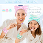 9PCS Spa Headband Kit for Women & Girls: Bowknot Makeup Headbands with Wristbands for Face Skincare, Bathing, Yoga (Pink, Blue, White)