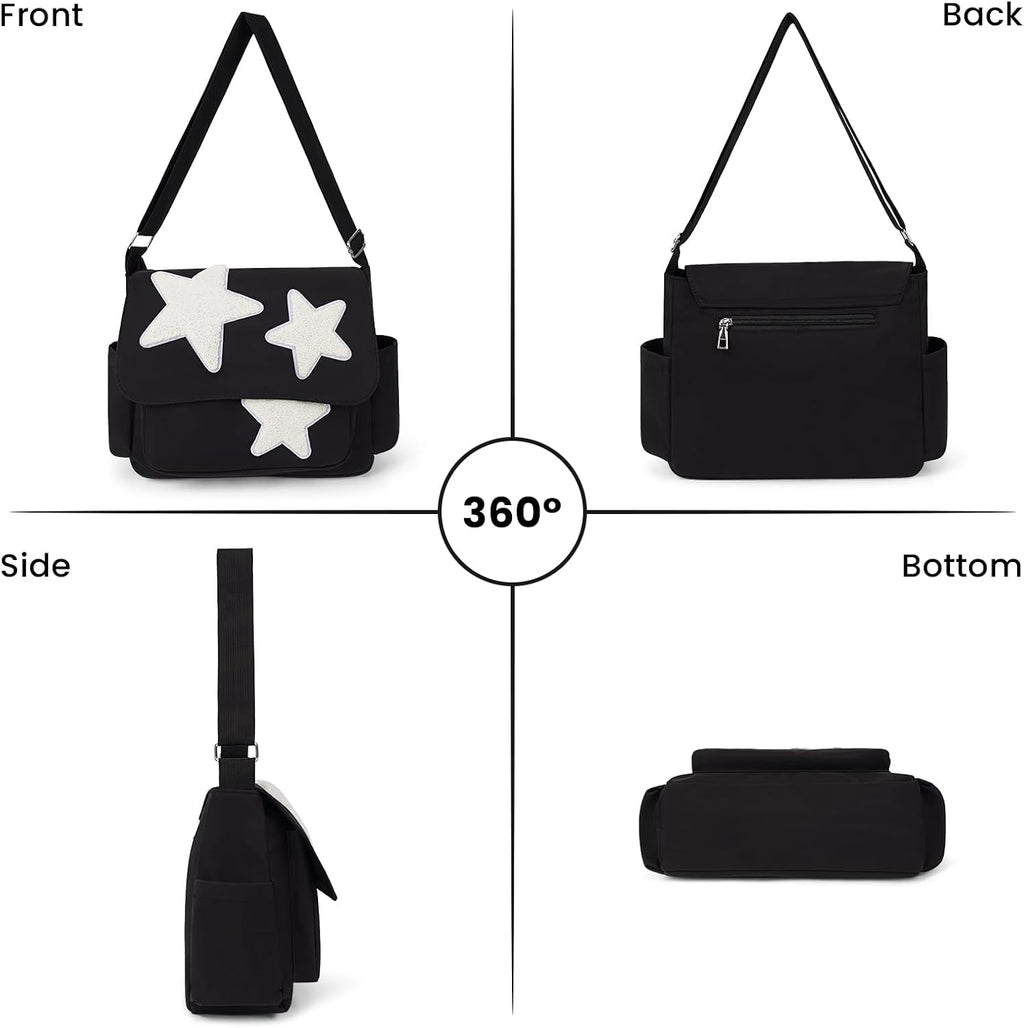 Aesthetic Messenger Bag Cute Tote Bags Y2K Star Shoulder Bag Canvas Tote Bag Kawaii Crossbody Bag for Women