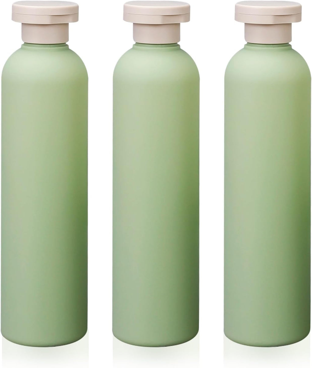 3Pcs 8.8oz Flip Top Squeeze Bottles,Reusable and Refillable Leak Proof Travel Bottles,For Lotions,Facial Creams,Shampoos,Hair Conditioner (Green)