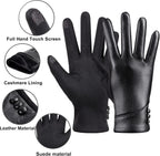 Womens Winter Leather Gloves Touch Screen Wool Lined Windproof Warm Suede Fashion Dress Gloves