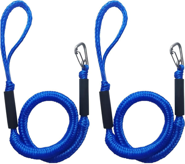 Boat Bungee Dock Lines Boat Marine Rope (Blue, 2 Pcs with Buckles)