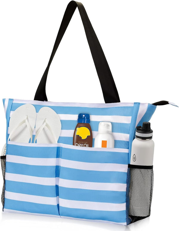 Jercery Waterproof Beach Bags for Women Vacation, Large Beach Tote Bag with Zipper for Travel, Pool, Swimming, Shopping
