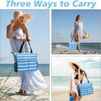 Jercery Waterproof Beach Bags for Women Vacation, Large Beach Tote Bag with Zipper for Travel, Pool, Swimming, Shopping