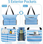Jercery Waterproof Beach Bags for Women Vacation, Large Beach Tote Bag with Zipper for Travel, Pool, Swimming, Shopping