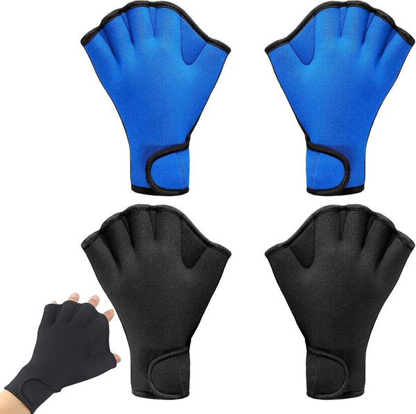 2 Pairs Swimming Gloves Swim Training Gloves Neoprene Gloves Webbed Fitness Water Resistance Training Gloves for Swimming Diving with Wrist Strap